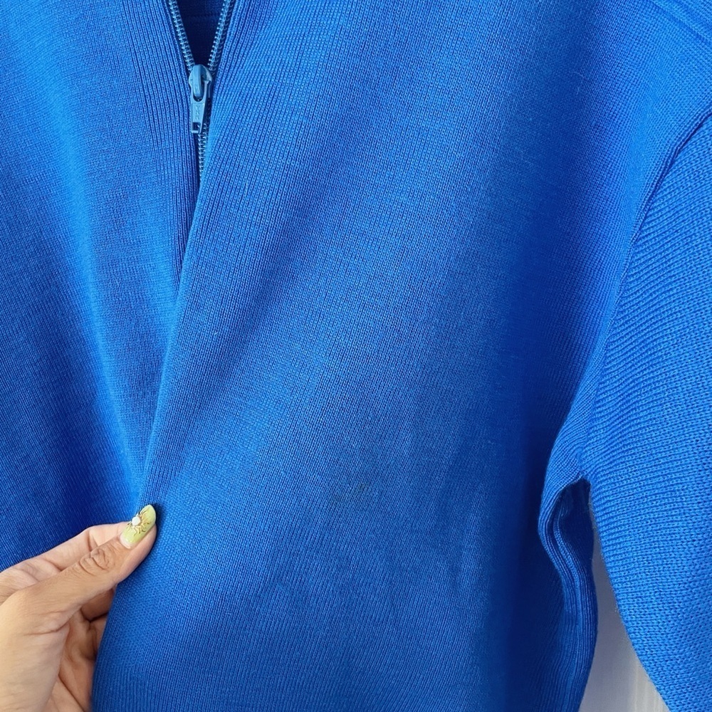 Vintage Colorblock Meister Sweater Blue/Green/Red 1/4 Zip Mock Collar Size L - Picture 2 of 6